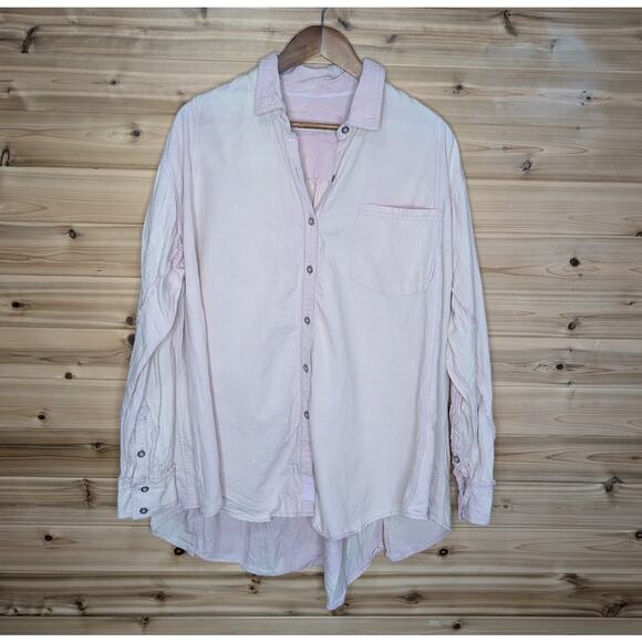 Free people Top Womens Small Pink Oxford Dreams Oversized Button Front Cotton - Picture 1 of 10